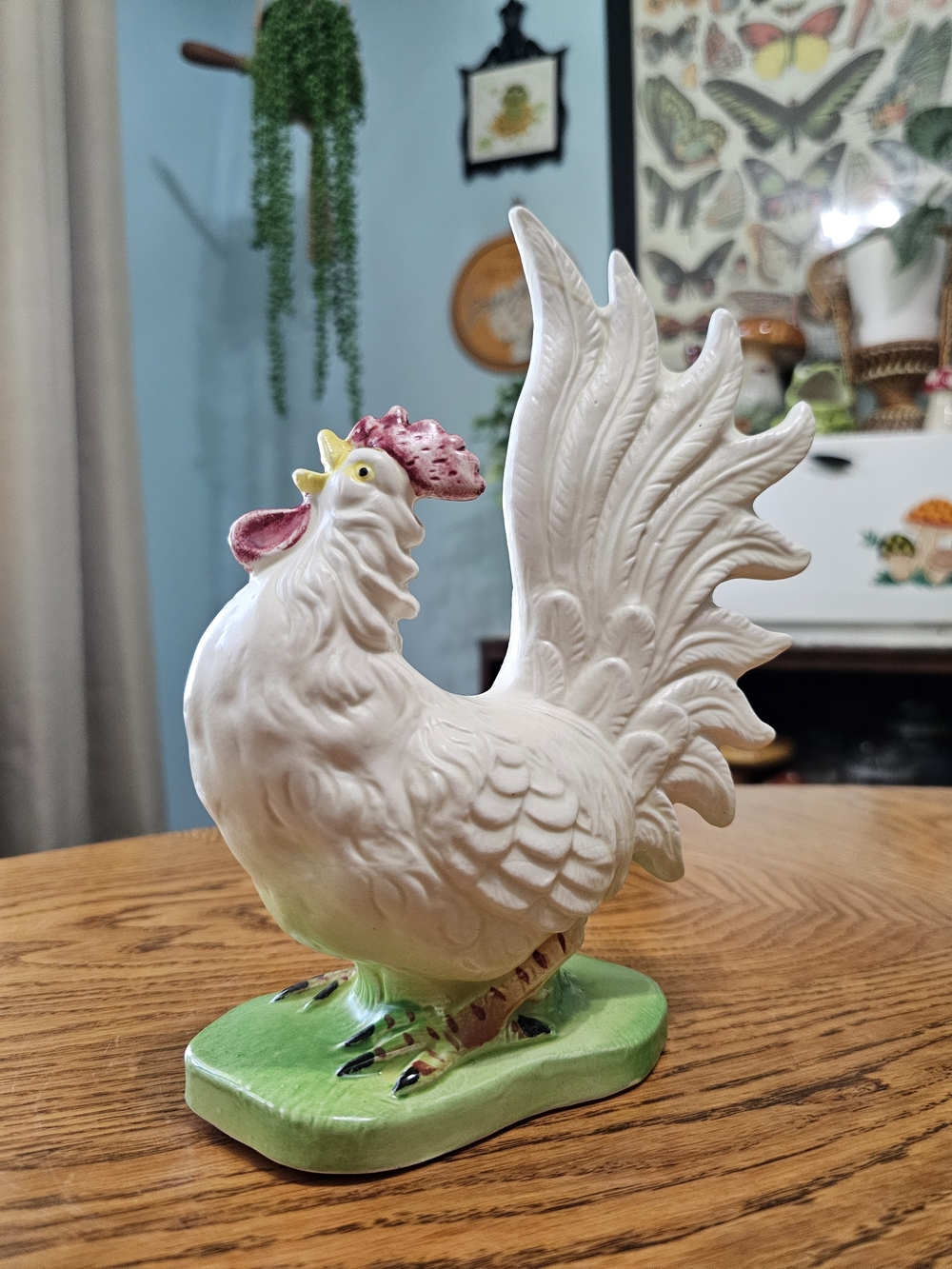 Vintage Japan Ceramic White Rooster Figurine Farmhouse Cottagecore Decor READ